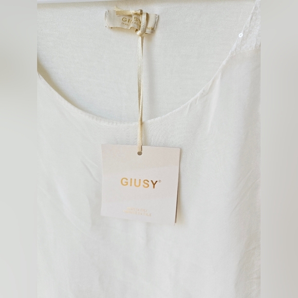 Giusy ITALY 100% SILK Elegant White Sleeveless Top Sequin Ivory, Size M - Picture 5 of 6